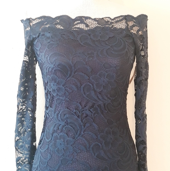 Charlotte Russe Code at Dusk Lace Bodycon Dress - Navy Blue Size Medium - Picture 2 of 11